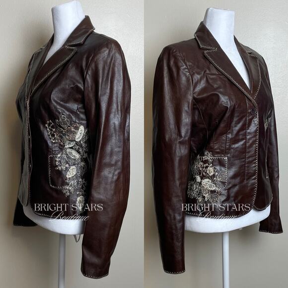 Rare Embroidered Leather Blazer Jacket ASO Lorelai Gilmore Phoebe Buffay Friends - Picture 7 of 11